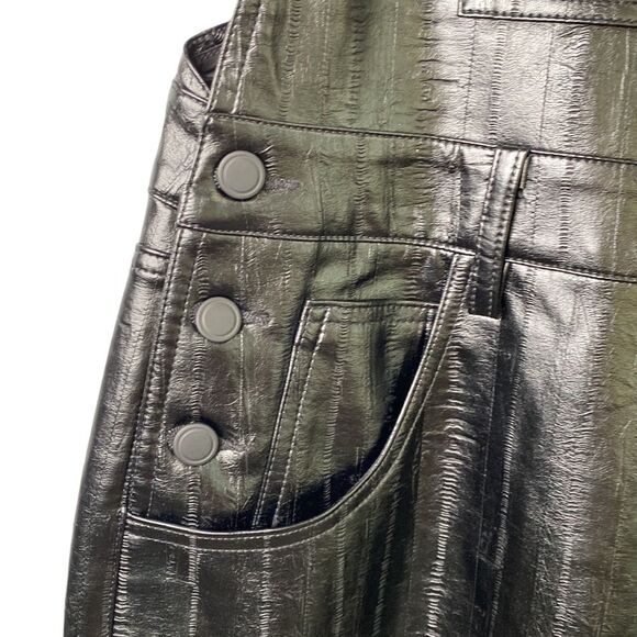 Good American Faux Better Than Leather Black Textured Overalls Straight Leg - Picture 6 of 16